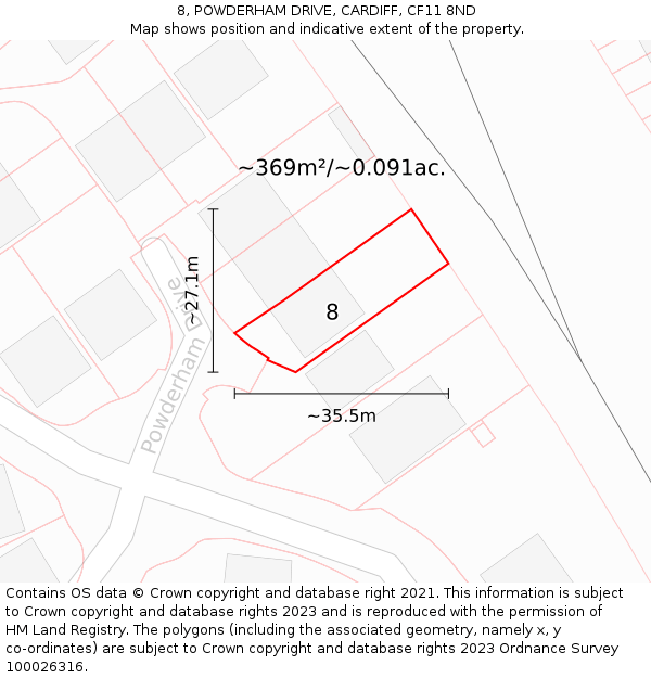 8, POWDERHAM DRIVE, CARDIFF, CF11 8ND: Plot and title map