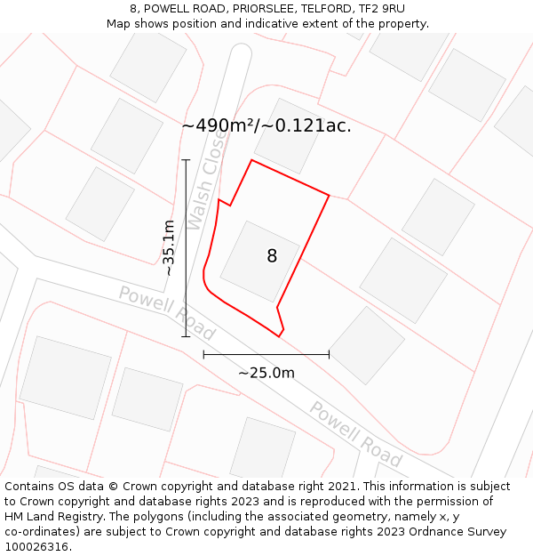 8, POWELL ROAD, PRIORSLEE, TELFORD, TF2 9RU: Plot and title map