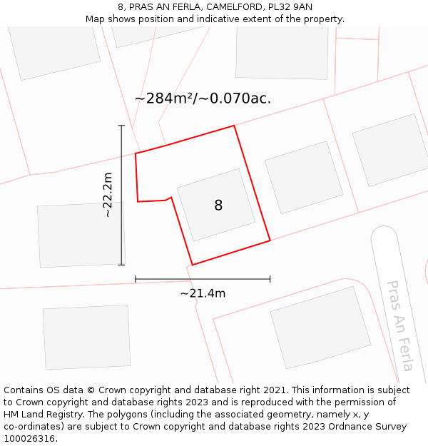 8, PRAS AN FERLA, CAMELFORD, PL32 9AN: Plot and title map