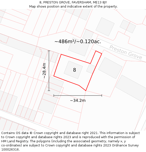 8, PRESTON GROVE, FAVERSHAM, ME13 8JY: Plot and title map