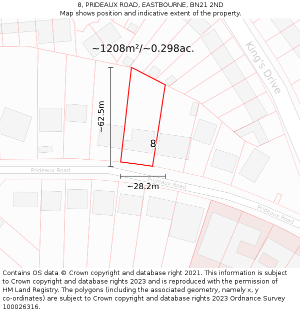 8, PRIDEAUX ROAD, EASTBOURNE, BN21 2ND: Plot and title map