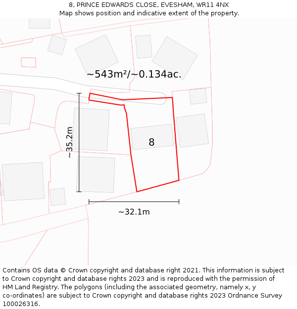 8, PRINCE EDWARDS CLOSE, EVESHAM, WR11 4NX: Plot and title map