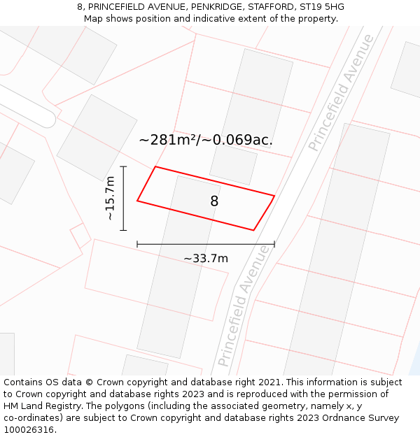 8, PRINCEFIELD AVENUE, PENKRIDGE, STAFFORD, ST19 5HG: Plot and title map