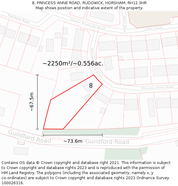 8, PRINCESS ANNE ROAD, RUDGWICK, HORSHAM, RH12 3HR: Plot and title map