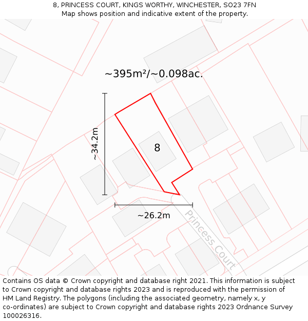 8, PRINCESS COURT, KINGS WORTHY, WINCHESTER, SO23 7FN: Plot and title map