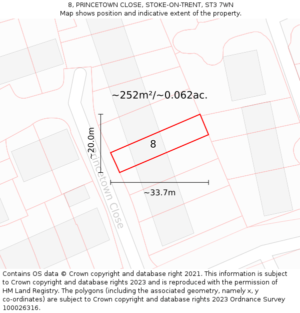 8, PRINCETOWN CLOSE, STOKE-ON-TRENT, ST3 7WN: Plot and title map