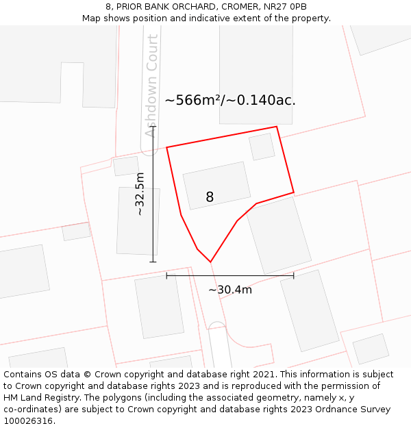 8, PRIOR BANK ORCHARD, CROMER, NR27 0PB: Plot and title map