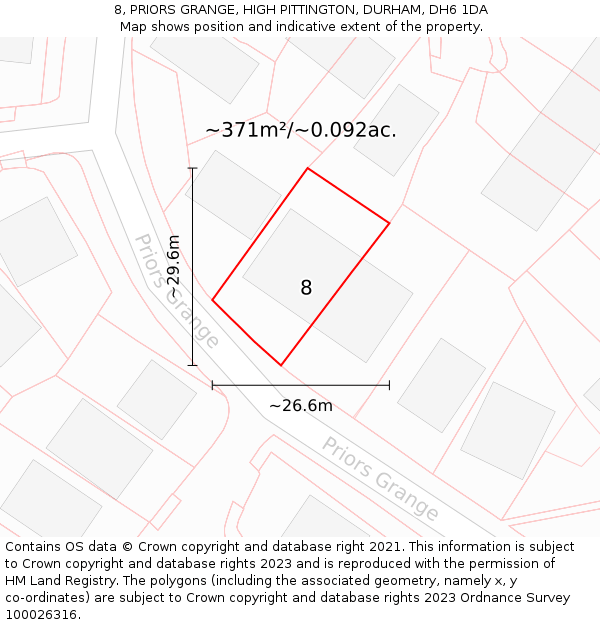 8, PRIORS GRANGE, HIGH PITTINGTON, DURHAM, DH6 1DA: Plot and title map