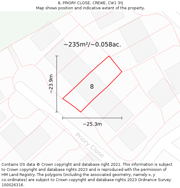 8, PRIORY CLOSE, CREWE, CW1 3YJ: Plot and title map