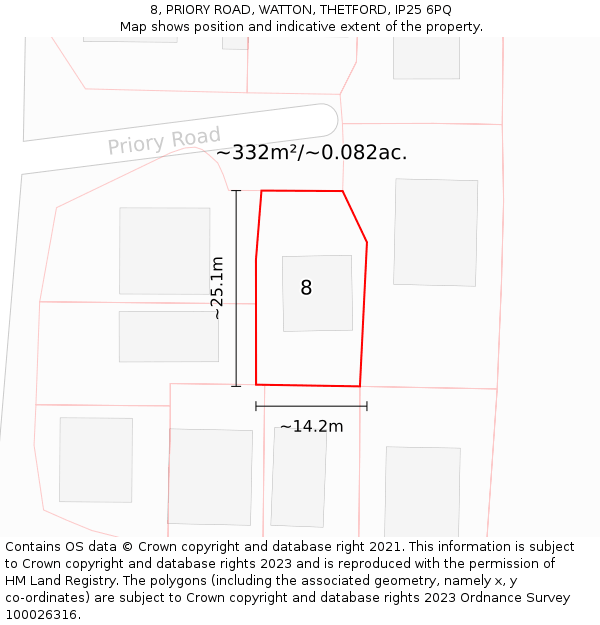 8, PRIORY ROAD, WATTON, THETFORD, IP25 6PQ: Plot and title map