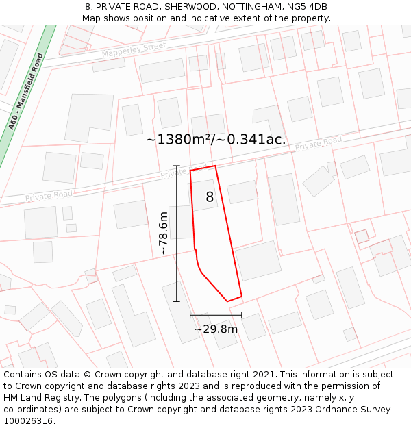 8, PRIVATE ROAD, SHERWOOD, NOTTINGHAM, NG5 4DB: Plot and title map