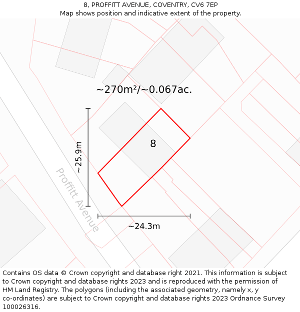 8, PROFFITT AVENUE, COVENTRY, CV6 7EP: Plot and title map