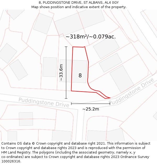 8, PUDDINGSTONE DRIVE, ST ALBANS, AL4 0GY: Plot and title map