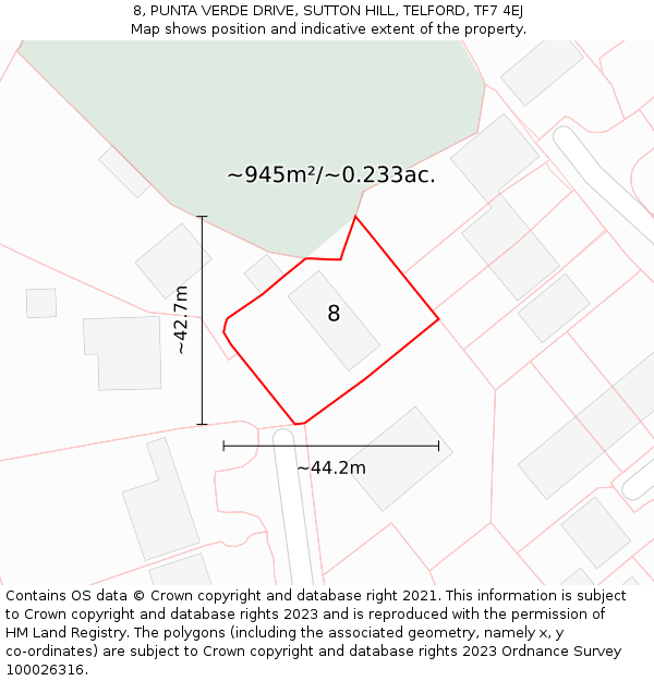 8, PUNTA VERDE DRIVE, SUTTON HILL, TELFORD, TF7 4EJ: Plot and title map