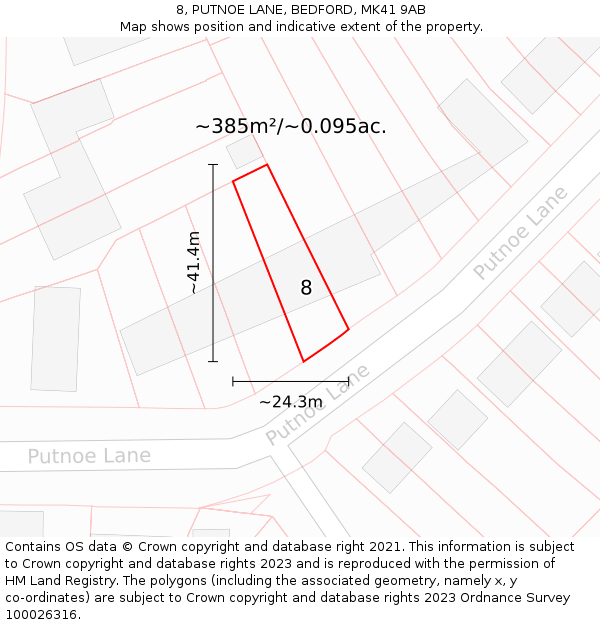 8, PUTNOE LANE, BEDFORD, MK41 9AB: Plot and title map