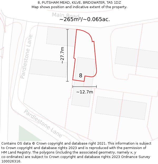 8, PUTSHAM MEAD, KILVE, BRIDGWATER, TA5 1DZ: Plot and title map