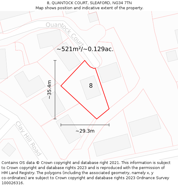 8, QUANTOCK COURT, SLEAFORD, NG34 7TN: Plot and title map