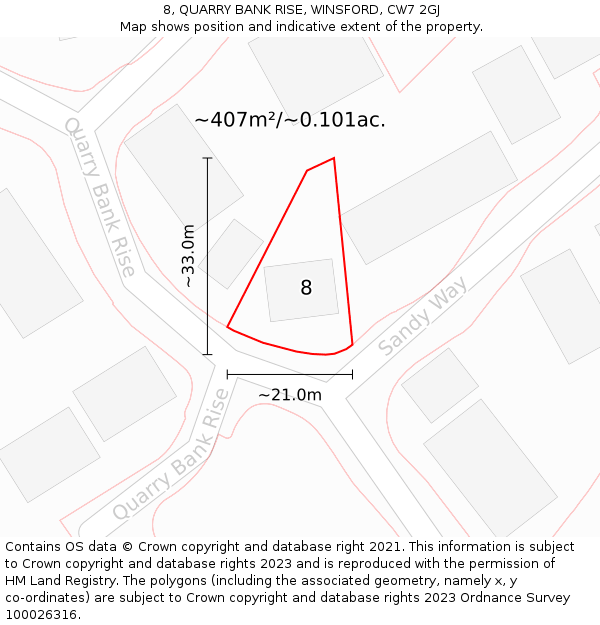 8, QUARRY BANK RISE, WINSFORD, CW7 2GJ: Plot and title map