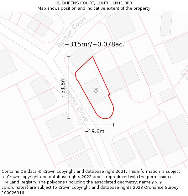 8, QUEENS COURT, LOUTH, LN11 8RR: Plot and title map