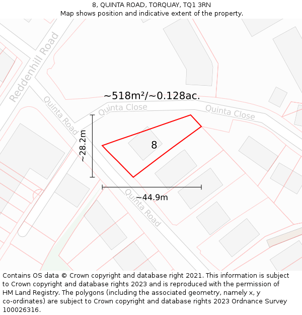 8, QUINTA ROAD, TORQUAY, TQ1 3RN: Plot and title map