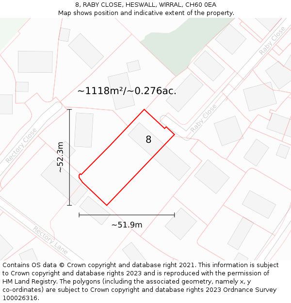 8, RABY CLOSE, HESWALL, WIRRAL, CH60 0EA: Plot and title map