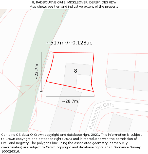 8, RADBOURNE GATE, MICKLEOVER, DERBY, DE3 0DW: Plot and title map