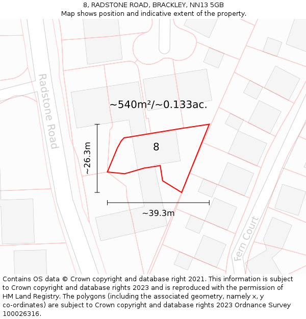 8, RADSTONE ROAD, BRACKLEY, NN13 5GB: Plot and title map