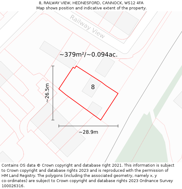 8, RAILWAY VIEW, HEDNESFORD, CANNOCK, WS12 4FA: Plot and title map