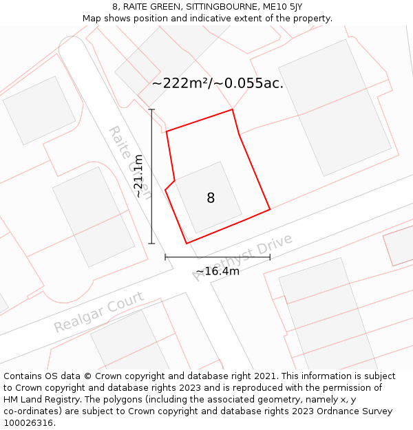 8, RAITE GREEN, SITTINGBOURNE, ME10 5JY: Plot and title map