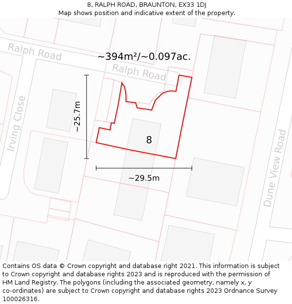 8, RALPH ROAD, BRAUNTON, EX33 1DJ: Plot and title map