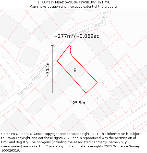 8, RAMSEY MEADOWS, SHREWSBURY, SY1 4YL: Plot and title map