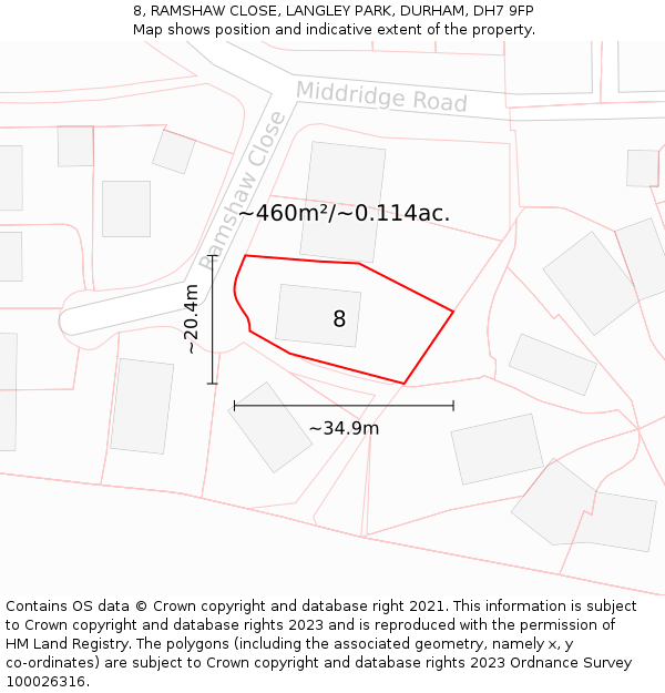 8, RAMSHAW CLOSE, LANGLEY PARK, DURHAM, DH7 9FP: Plot and title map