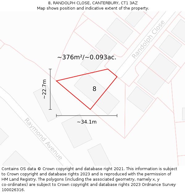 8, RANDOLPH CLOSE, CANTERBURY, CT1 3AZ: Plot and title map