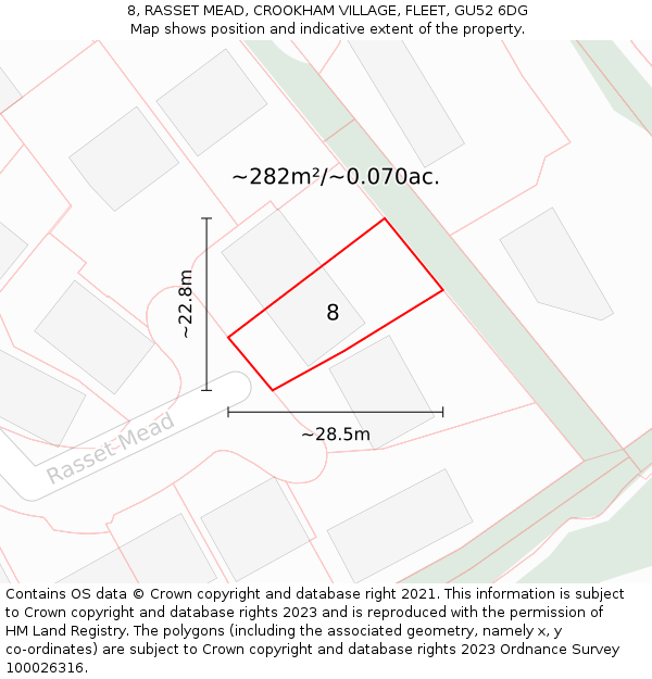 8, RASSET MEAD, CROOKHAM VILLAGE, FLEET, GU52 6DG: Plot and title map