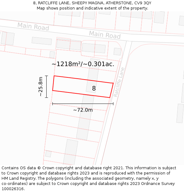 8, RATCLIFFE LANE, SHEEPY MAGNA, ATHERSTONE, CV9 3QY: Plot and title map