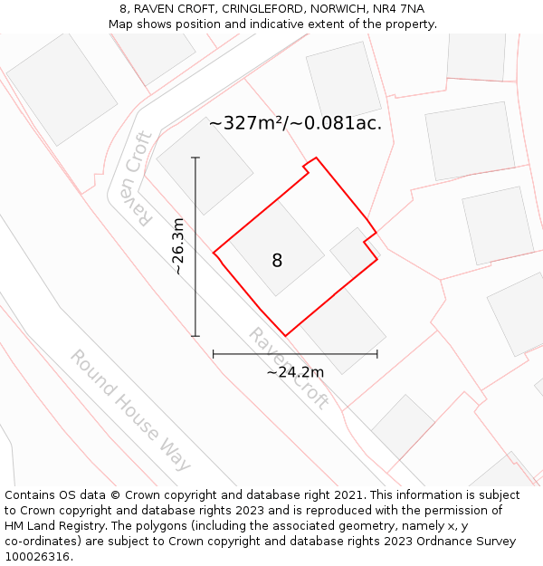 8, RAVEN CROFT, CRINGLEFORD, NORWICH, NR4 7NA: Plot and title map