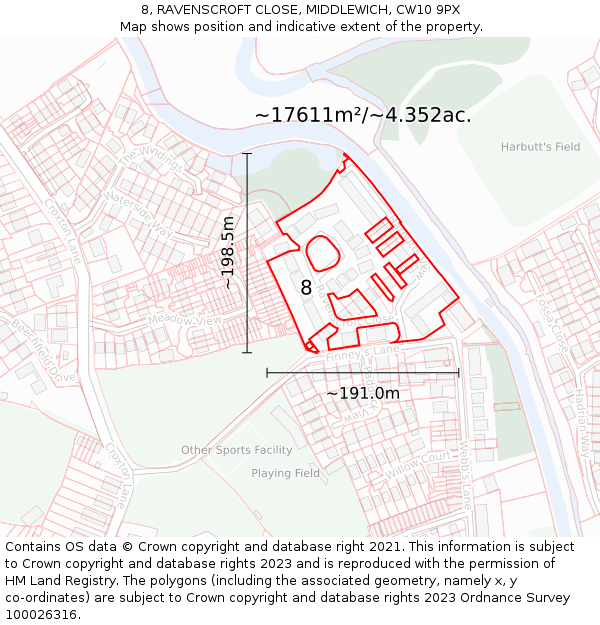 8, RAVENSCROFT CLOSE, MIDDLEWICH, CW10 9PX: Plot and title map