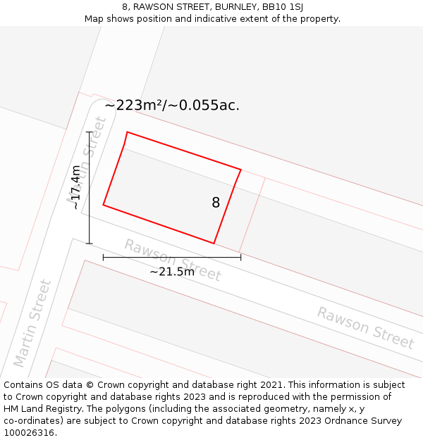 8, RAWSON STREET, BURNLEY, BB10 1SJ: Plot and title map