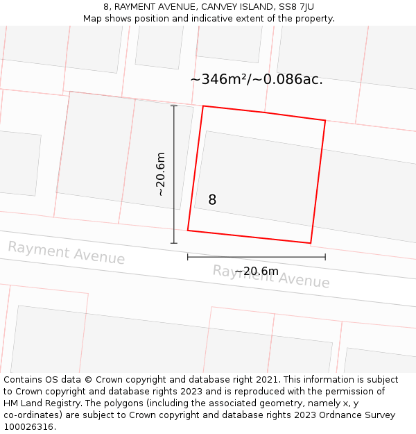 8, RAYMENT AVENUE, CANVEY ISLAND, SS8 7JU: Plot and title map