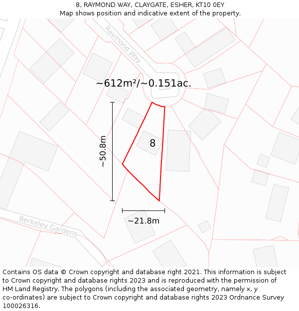 8, RAYMOND WAY, CLAYGATE, ESHER, KT10 0EY: Plot and title map