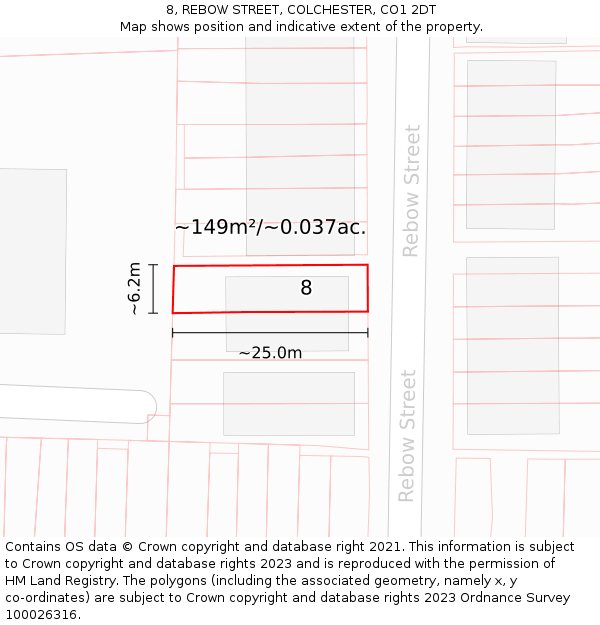 8, REBOW STREET, COLCHESTER, CO1 2DT: Plot and title map