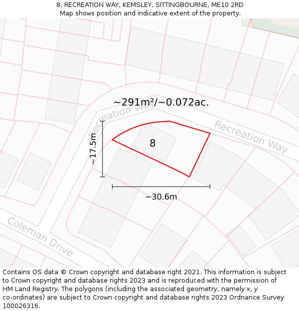 8, RECREATION WAY, KEMSLEY, SITTINGBOURNE, ME10 2RD: Plot and title map