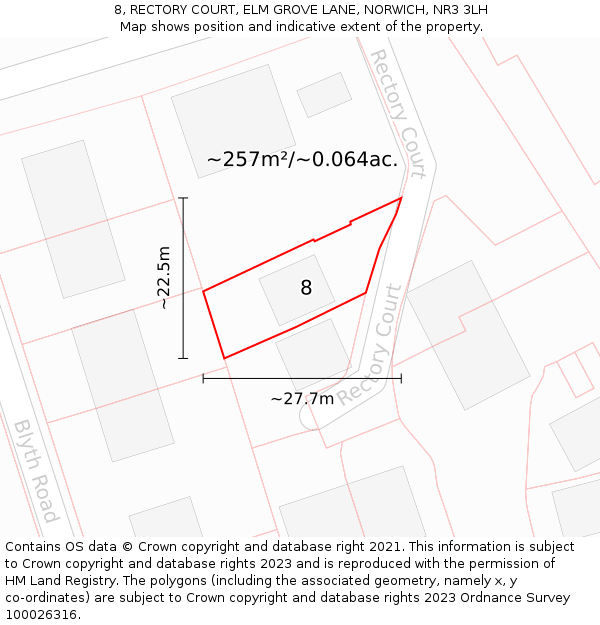 8, RECTORY COURT, ELM GROVE LANE, NORWICH, NR3 3LH: Plot and title map