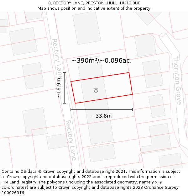 8, RECTORY LANE, PRESTON, HULL, HU12 8UE: Plot and title map