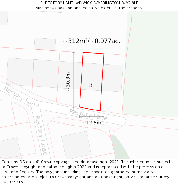 8, RECTORY LANE, WINWICK, WARRINGTON, WA2 8LE: Plot and title map