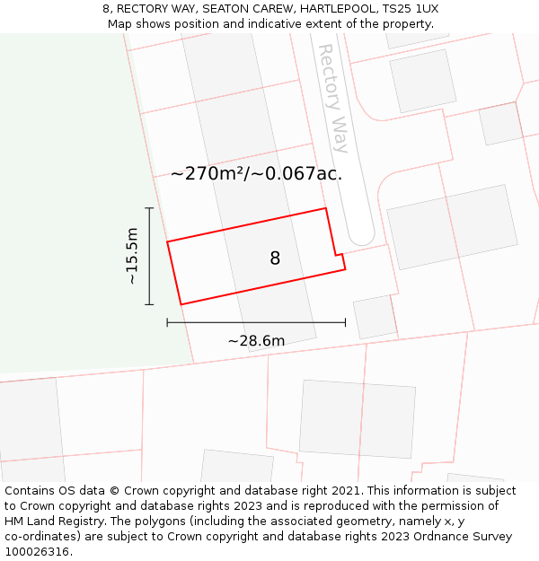 8, RECTORY WAY, SEATON CAREW, HARTLEPOOL, TS25 1UX: Plot and title map