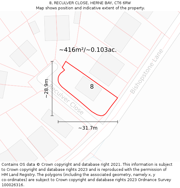 8, RECULVER CLOSE, HERNE BAY, CT6 6RW: Plot and title map