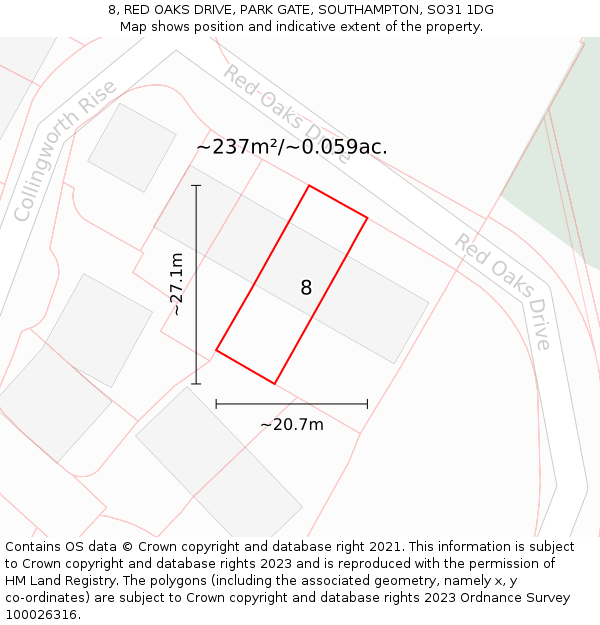 8, RED OAKS DRIVE, PARK GATE, SOUTHAMPTON, SO31 1DG: Plot and title map