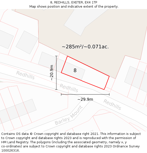 8, REDHILLS, EXETER, EX4 1TP: Plot and title map