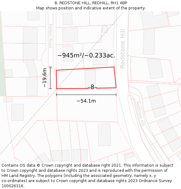 8, REDSTONE HILL, REDHILL, RH1 4BP: Plot and title map